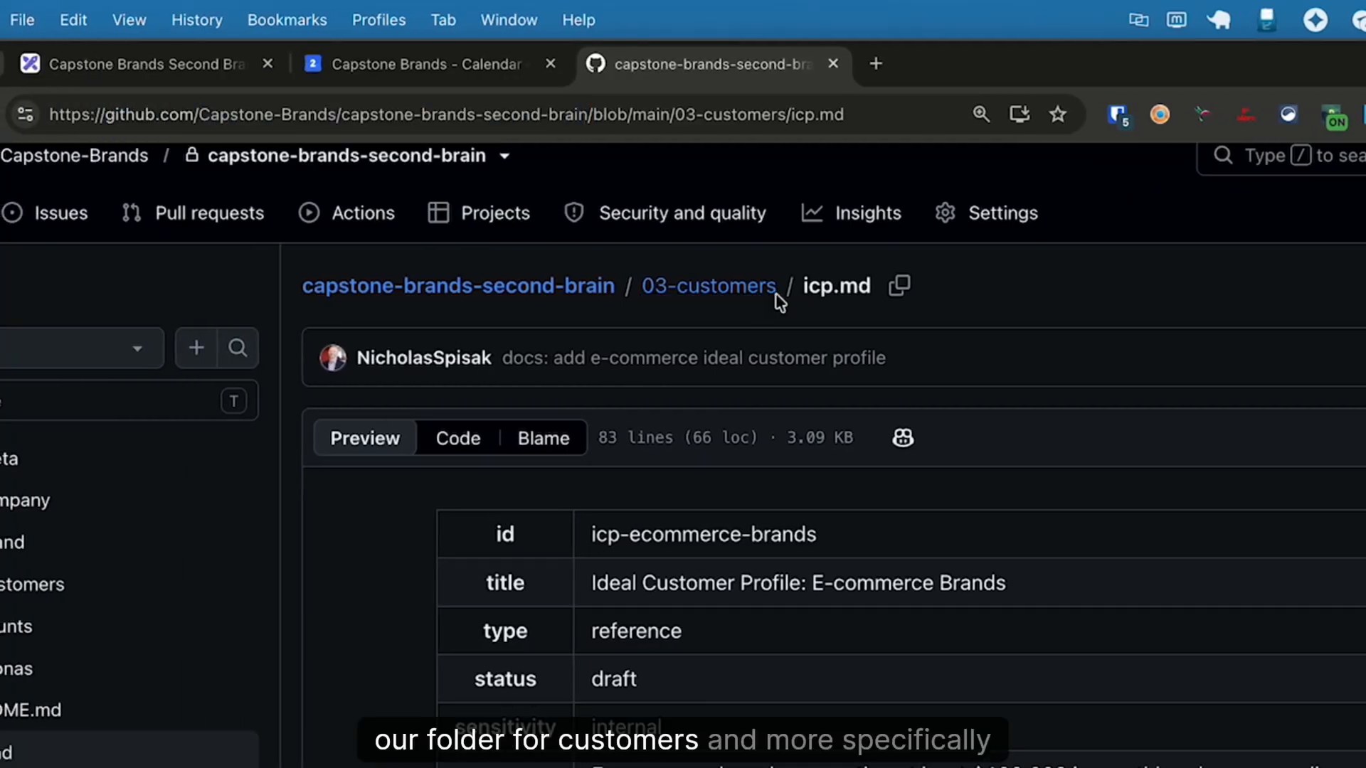 The ICP note and its metadata on GitHub, at 32:55.
