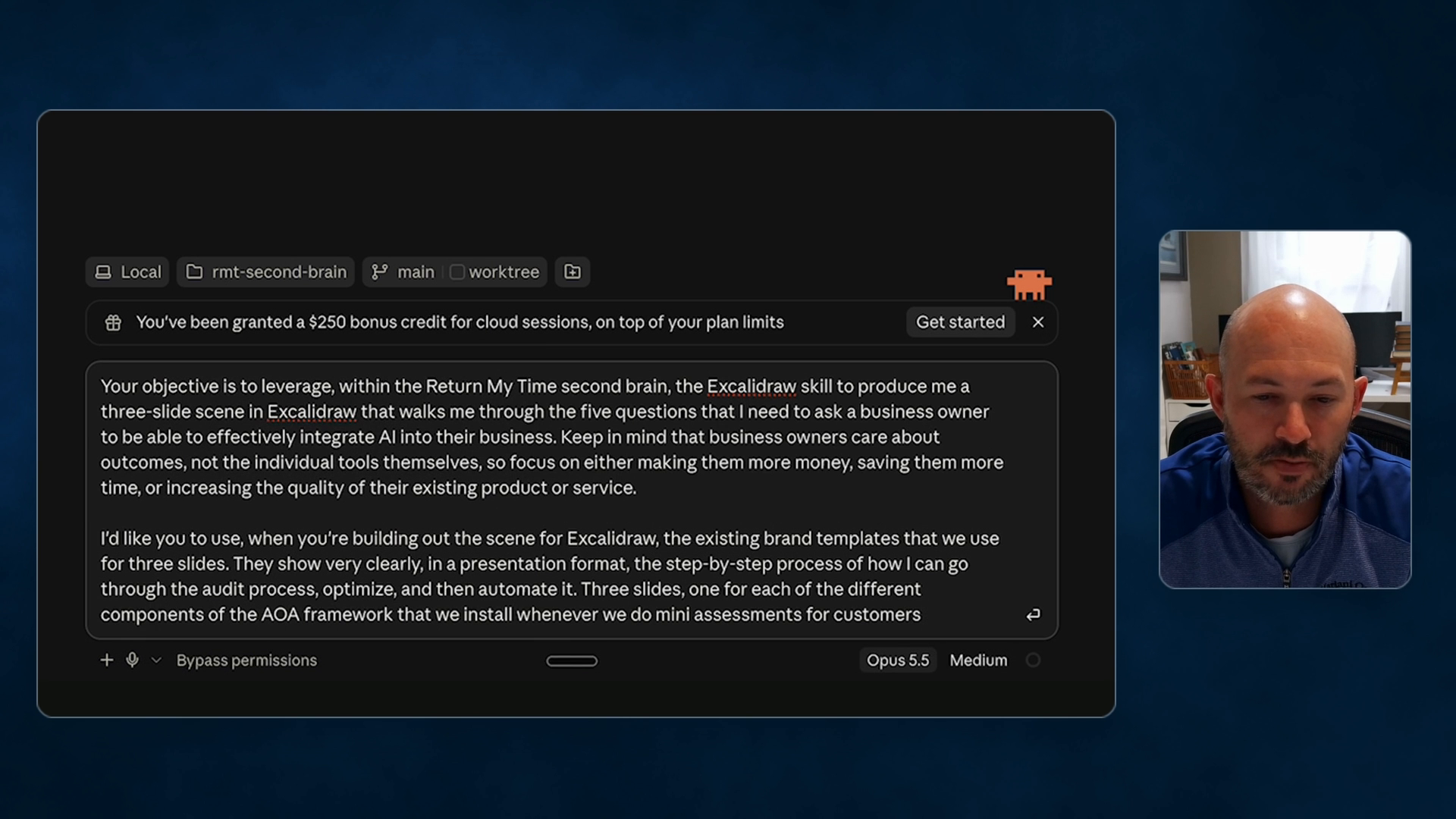 The full dictated prompt in Claude, at 3:10 in the video.