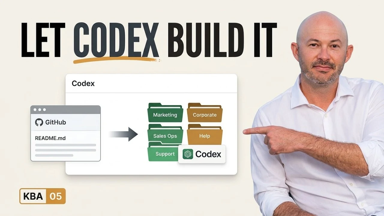 Lesson five thumbnail showing a knowledge-base template being set up with Codex